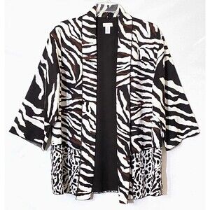 Chicos Animal Print Cardigan Size 1 (M) Multicolor Open Front Polyester Flaw